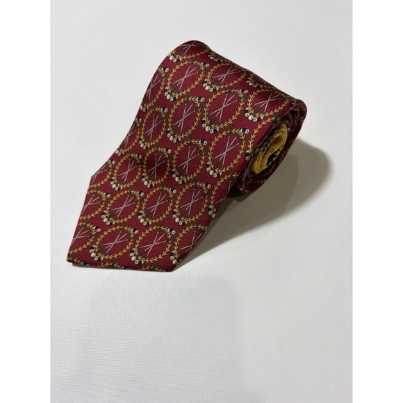 Tommy Hilfiger Other - Tommy Hilfiger Silk Tie Burgundy Golf Club Crest Pattern Italian Silk